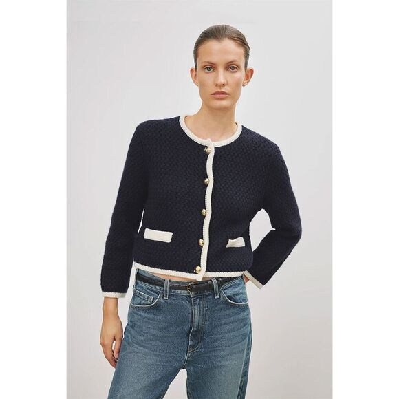 NILI LOTAN Perah wool jacket Dark Navy/Ivory size Large - Picture 5 of 13